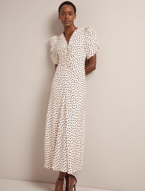 Ophelia Bias Cut Maxi Dress - Ecru Black Polka Dot Print - 画像 (4)