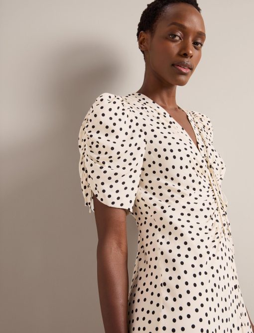 Ophelia Bias Cut Maxi Dress - Ecru Black Polka Dot Print - 画像 (2)