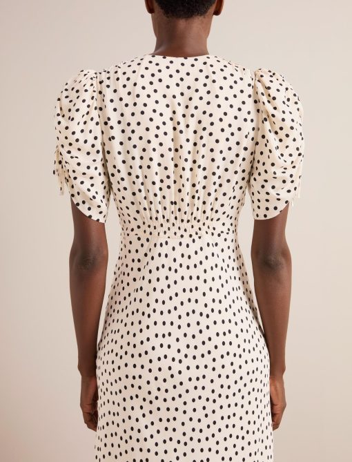 Ophelia Bias Cut Maxi Dress - Ecru Black Polka Dot Print - 画像 (9)