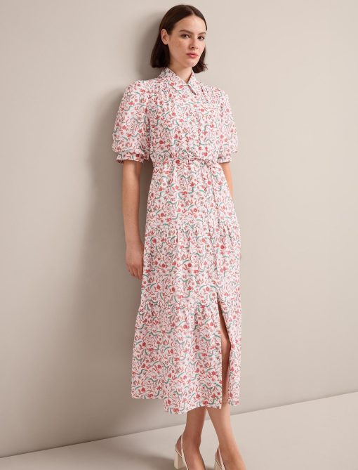 Poppy Silk Blend Maxi Dress - Red Trailing Feather Print - 画像 (4)