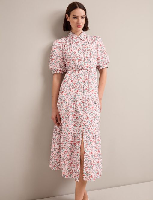 Poppy Silk Blend Maxi Dress - Red Trailing Feather Print - 画像 (6)