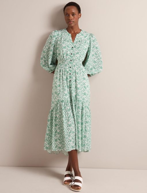 Aspen Cotton Blend Maxi Dress - Green Mono Floral Print - 画像 (4)