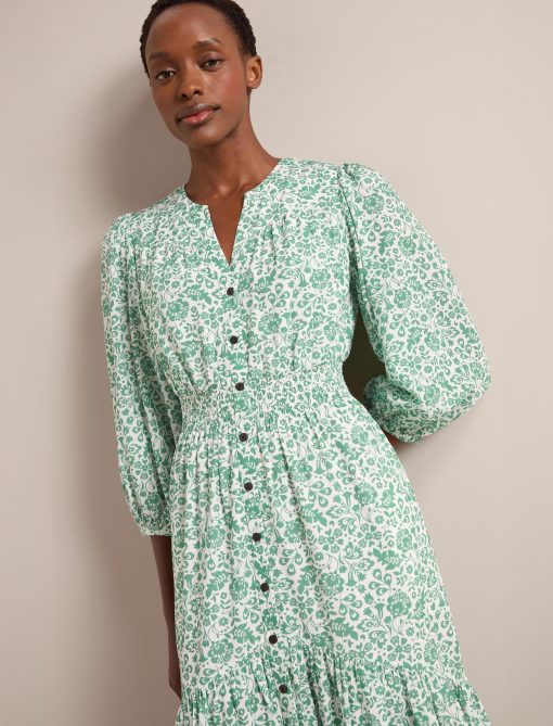 Aspen Cotton Blend Maxi Dress - Green Mono Floral Print - 画像 (5)