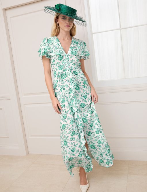 Vivienne Cotton Blend Maxi Dress - Green Palm Floral Print - 画像 (3)